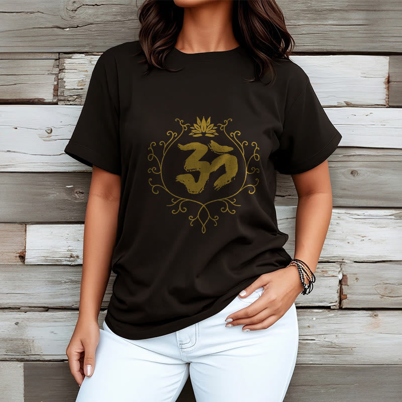 Buddha Stones Om Lotus Flower Vine Pattern Meditation Cotton Tee T-shirt - image 4