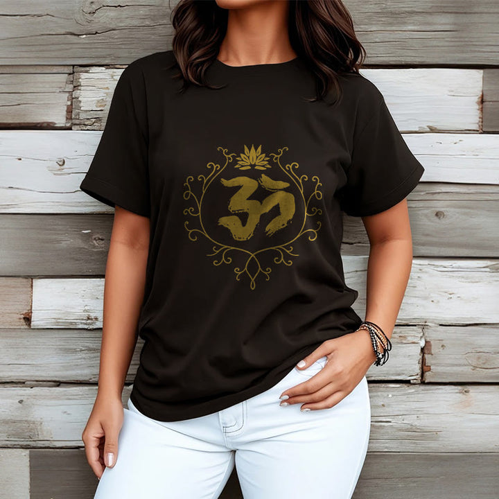 Buddha Stones Om Lotus Flower Vine Pattern Meditation Cotton Tee T-shirt - image 4