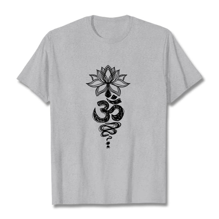 Buddha Stones Om Sanskrit Lotus Flower Pattern Meditation Cotton Tee T-shirt - LightGrey - 2XL - image 20
