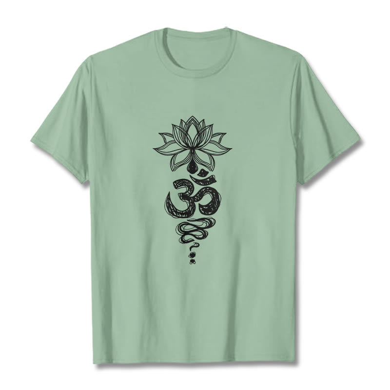 Buddha Stones Om Sanskrit Lotus Flower Pattern Meditation Cotton Tee T-shirt - PaleGreen - 2XL - image 15