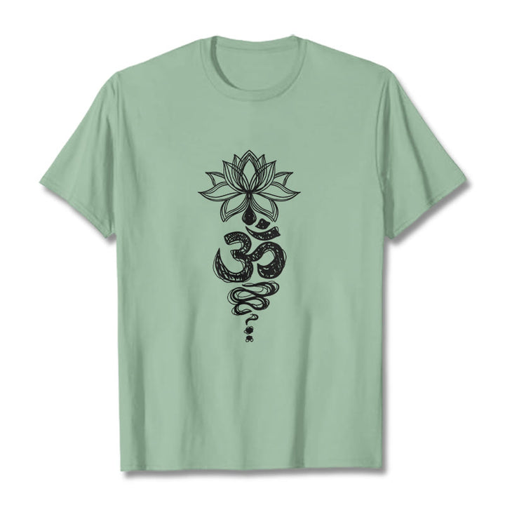 Buddha Stones Om Sanskrit Lotus Flower Pattern Meditation Cotton Tee T-shirt - PaleGreen - 2XL - image 15