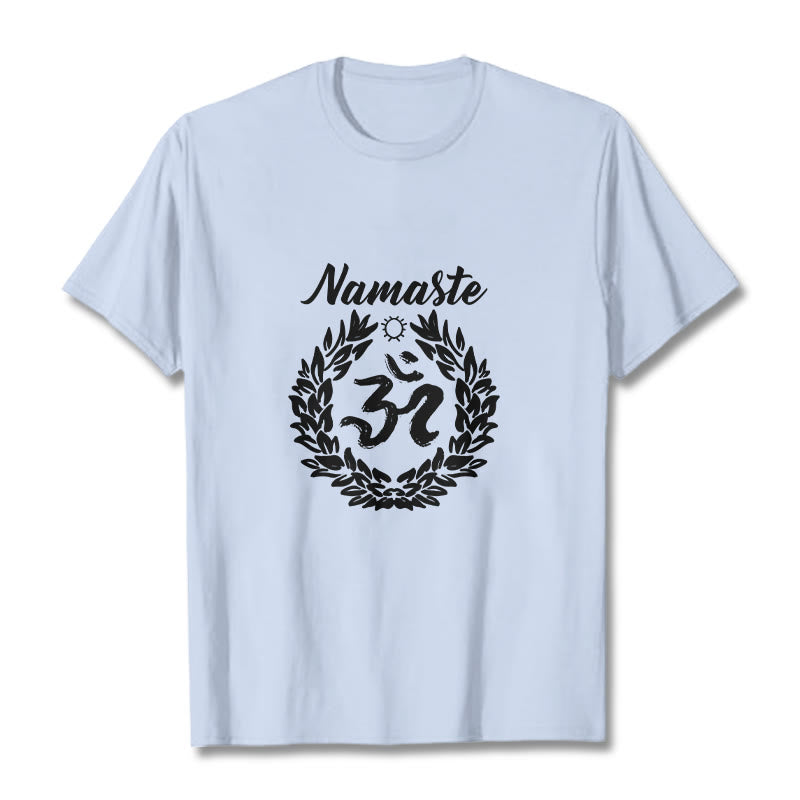 Buddha Stones Om Sanskrit Namaste Leaves Pattern Meditation Cotton Tee T-shirt - LightCyan - 2XL - image 19