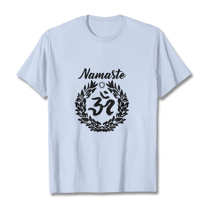 Buddha Stones Om Sanskrit Namaste Leaves Pattern Meditation Cotton Tee T-shirt - LightCyan - 2XL - image 19