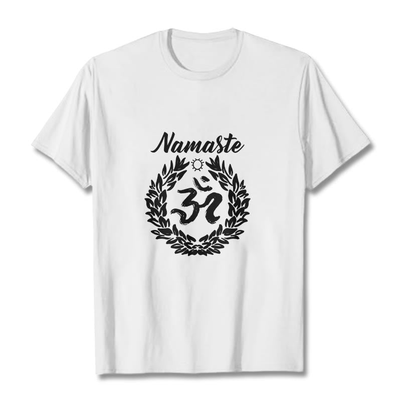 Buddha Stones Om Sanskrit Namaste Leaves Pattern Meditation Cotton Tee T-shirt - White - 2XL - image 8