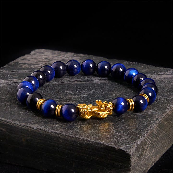 Buddha Stones "Sending Focus and Prosperity" Tiger Eye Pixiu Bracelet Includes Gift Message Card - image 1