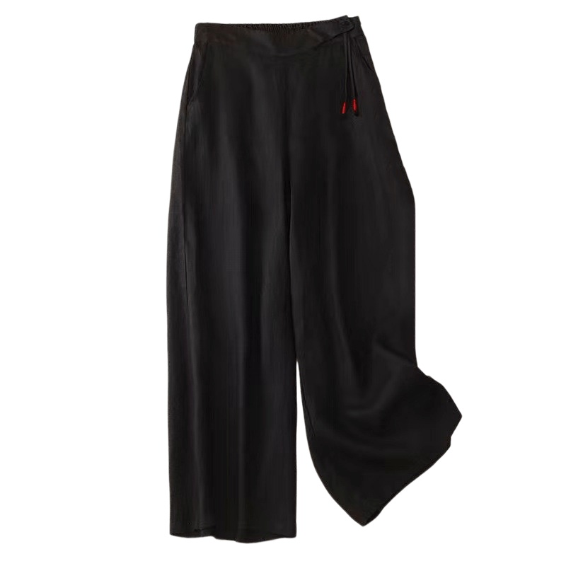 Buddha Stones Casual Solid Color One Button Cotton Linen Women's Wide Leg Pants With Pockets - image 8