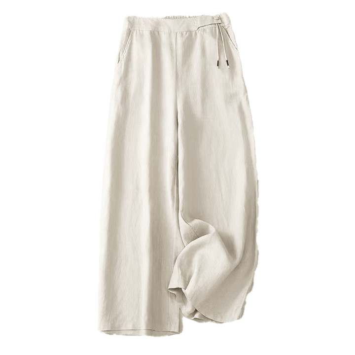 Buddha Stones Casual Solid Color One Button Cotton Linen Women's Wide Leg Pants With Pockets - image 17