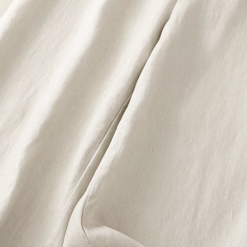 Buddha Stones Casual Solid Color One Button Cotton Linen Women's Wide Leg Pants With Pockets - image 18