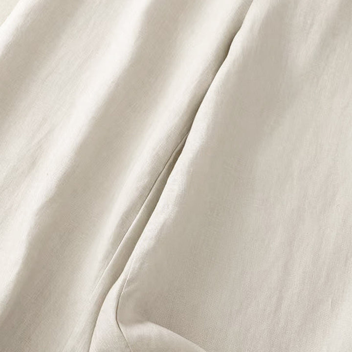 Buddha Stones Casual Solid Color One Button Cotton Linen Women's Wide Leg Pants With Pockets - image 18