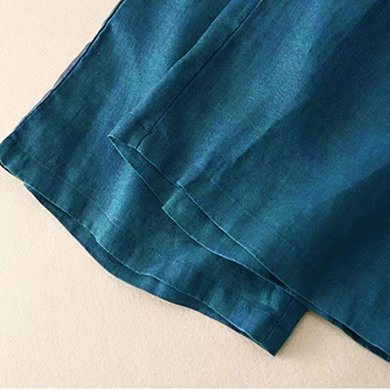 Buddha Stones Casual Solid Color One Button Cotton Linen Women's Wide Leg Pants With Pockets - image 26