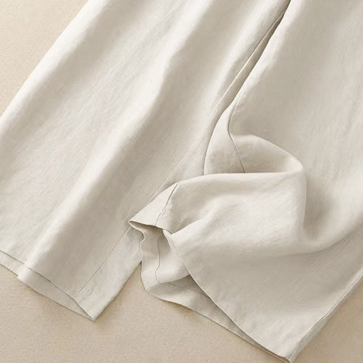 Buddha Stones Casual Solid Color One Button Cotton Linen Women's Wide Leg Pants With Pockets - image 20