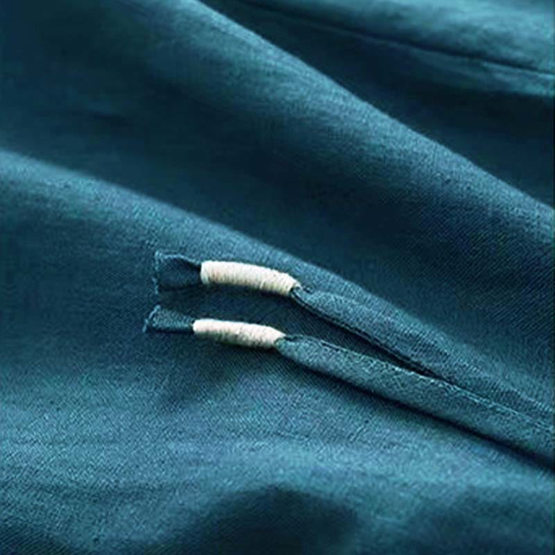 Buddha Stones Casual Solid Color One Button Cotton Linen Women's Wide Leg Pants With Pockets - image 25