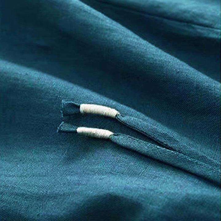 Buddha Stones Casual Solid Color One Button Cotton Linen Women's Wide Leg Pants With Pockets - image 25