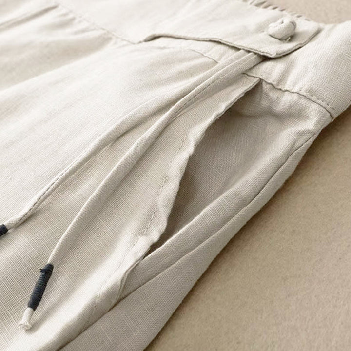 Buddha Stones Casual Solid Color One Button Cotton Linen Women's Wide Leg Pants With Pockets - image 21