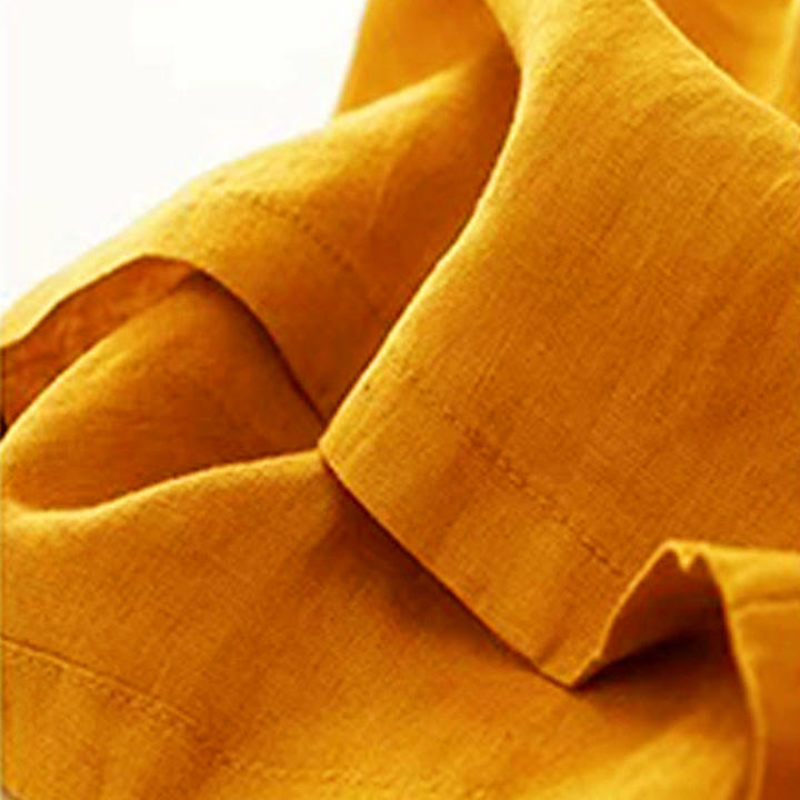Buddha Stones Casual Solid Color One Button Cotton Linen Women's Wide Leg Pants With Pockets - image 5