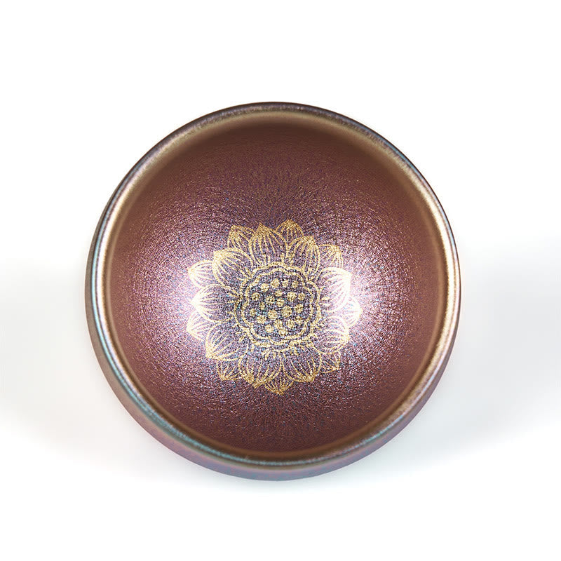 Buddha Stones Handmade Chinese Jianzhan Golden Lotus Flower Ceramic Teacup Kung Fu Tea Cup 150ml - image 7