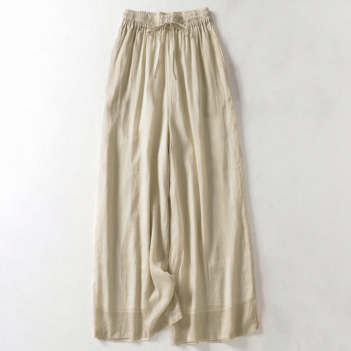 Buddha Stones Solid Color Lace-up Women's Wide Leg Pants - Khaki - US8-10，UK/AU12-14，EU40-42 (2XL) - image 1