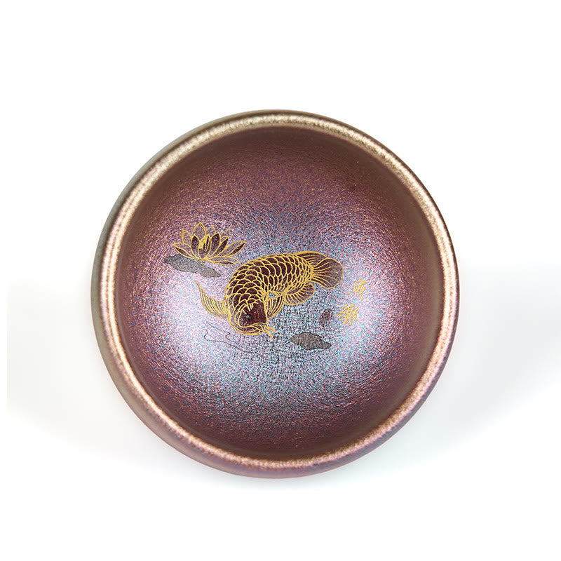 Buddha Stones Handmade Chinese Jianzhan Koi Fish Lotus Leaf Ceramic Teacup Kung Fu Tea Cup 150ml - image 25