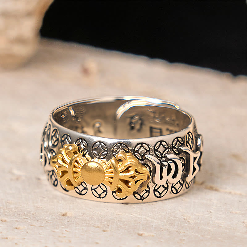 Buddha Stones Vintage Om Mani Padme Hum Vajra Copper Plated Silver Balance Ring - image 3
