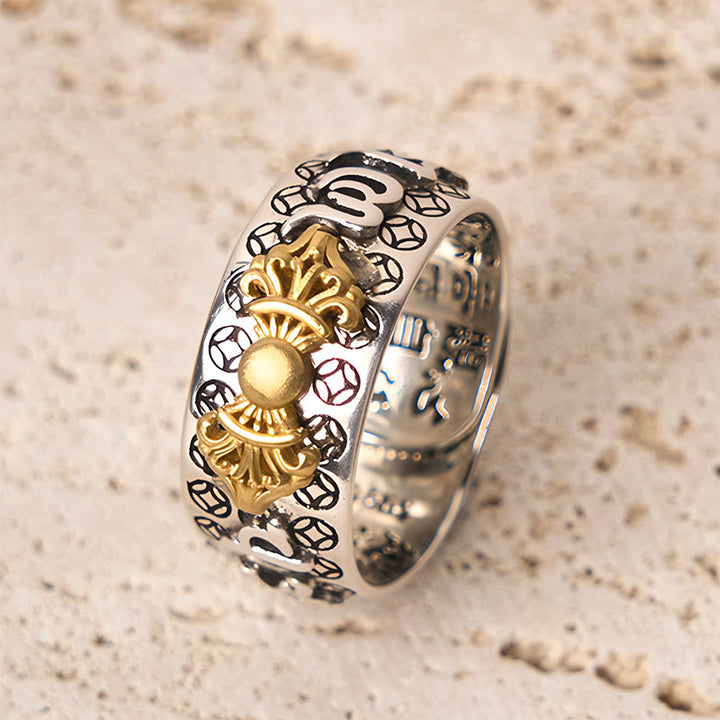 Buddha Stones Vintage Om Mani Padme Hum Vajra Copper Plated Silver Balance Ring - image 4