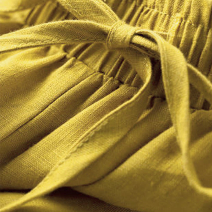 Buddha Stones Plain Color 7-8 Length Capri Cropped Pants Cotton Linen Women's Wide Leg Pants With Pockets - image 2