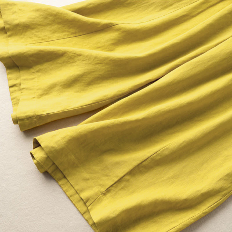Buddha Stones Plain Color 7-8 Length Capri Cropped Pants Cotton Linen Women's Wide Leg Pants With Pockets - image 4