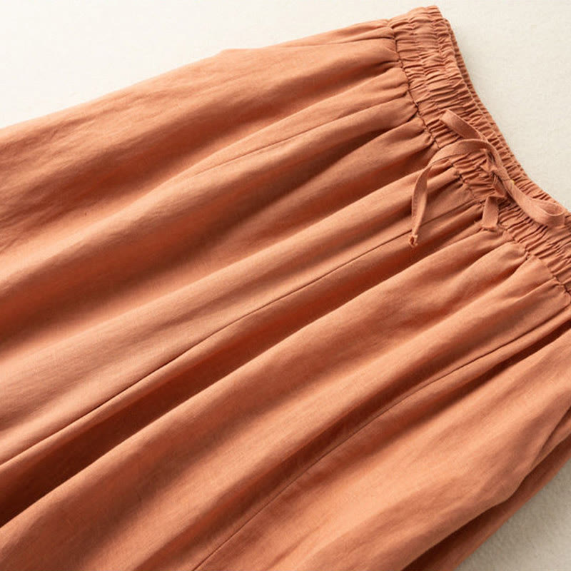 Buddha Stones Plain Color 7-8 Length Capri Cropped Pants Cotton Linen Women's Wide Leg Pants With Pockets - image 19