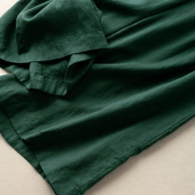 Buddha Stones Plain Color 7-8 Length Capri Cropped Pants Cotton Linen Women's Wide Leg Pants With Pockets - image 22