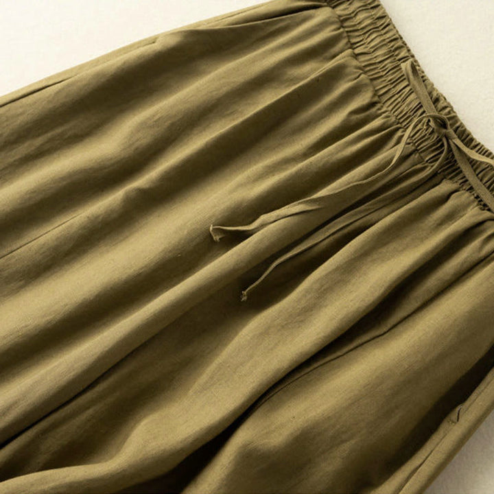 Buddha Stones Plain Color 7-8 Length Capri Cropped Pants Cotton Linen Women's Wide Leg Pants With Pockets - image 12