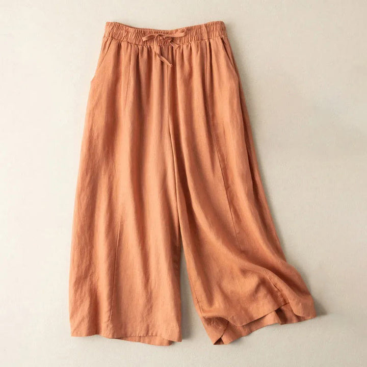 Buddha Stones Plain Color 7-8 Length Capri Cropped Pants Cotton Linen Women's Wide Leg Pants With Pockets - DarkOrange - US12，UK/AU16，EU44 (3XL) - image 15