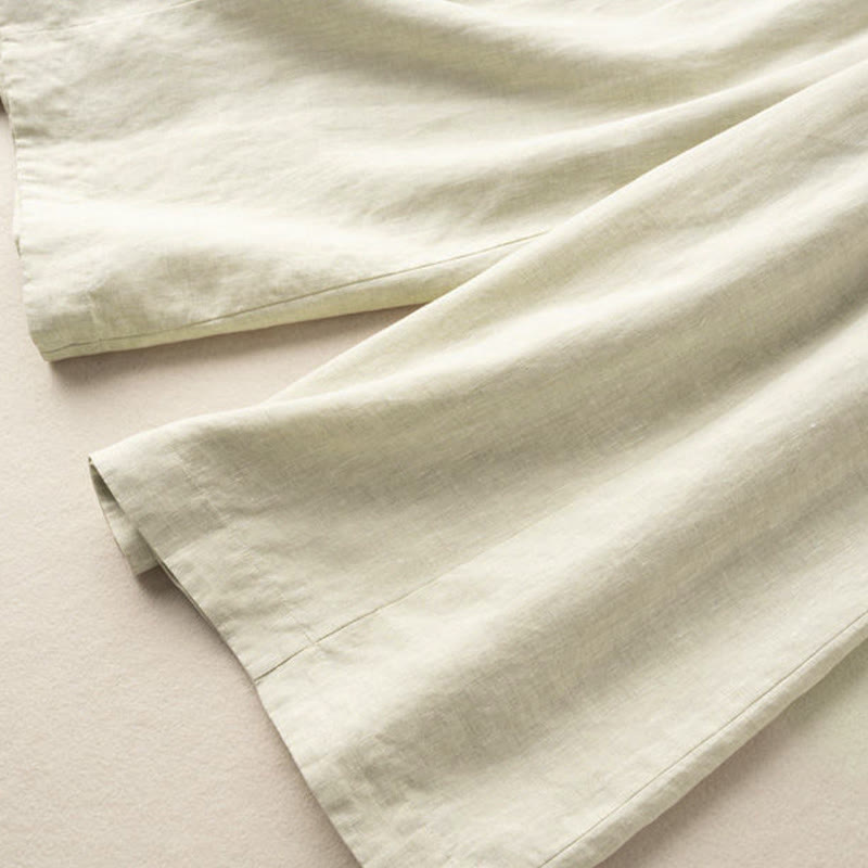 Buddha Stones Plain Color 7-8 Length Capri Cropped Pants Cotton Linen Women's Wide Leg Pants With Pockets - image 24