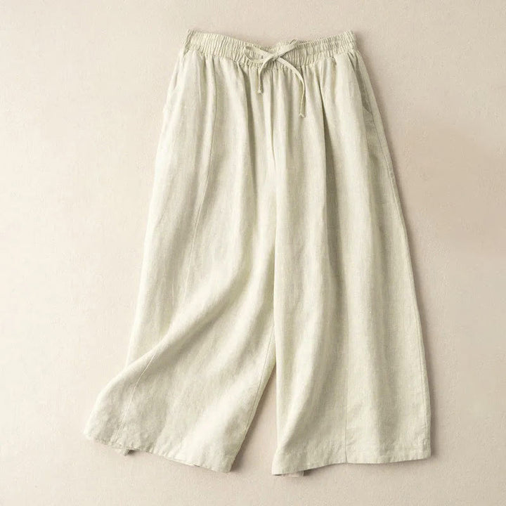 Buddha Stones Plain Color 7-8 Length Capri Cropped Pants Cotton Linen Women's Wide Leg Pants With Pockets - Beige - US12，UK/AU16，EU44 (3XL) - image 23