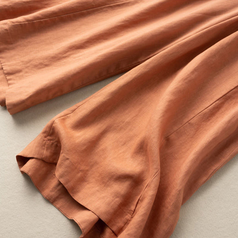 Buddha Stones Plain Color 7-8 Length Capri Cropped Pants Cotton Linen Women's Wide Leg Pants With Pockets - image 17