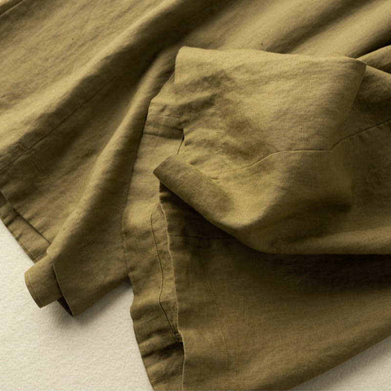 Buddha Stones Plain Color 7-8 Length Capri Cropped Pants Cotton Linen Women's Wide Leg Pants With Pockets - image 15