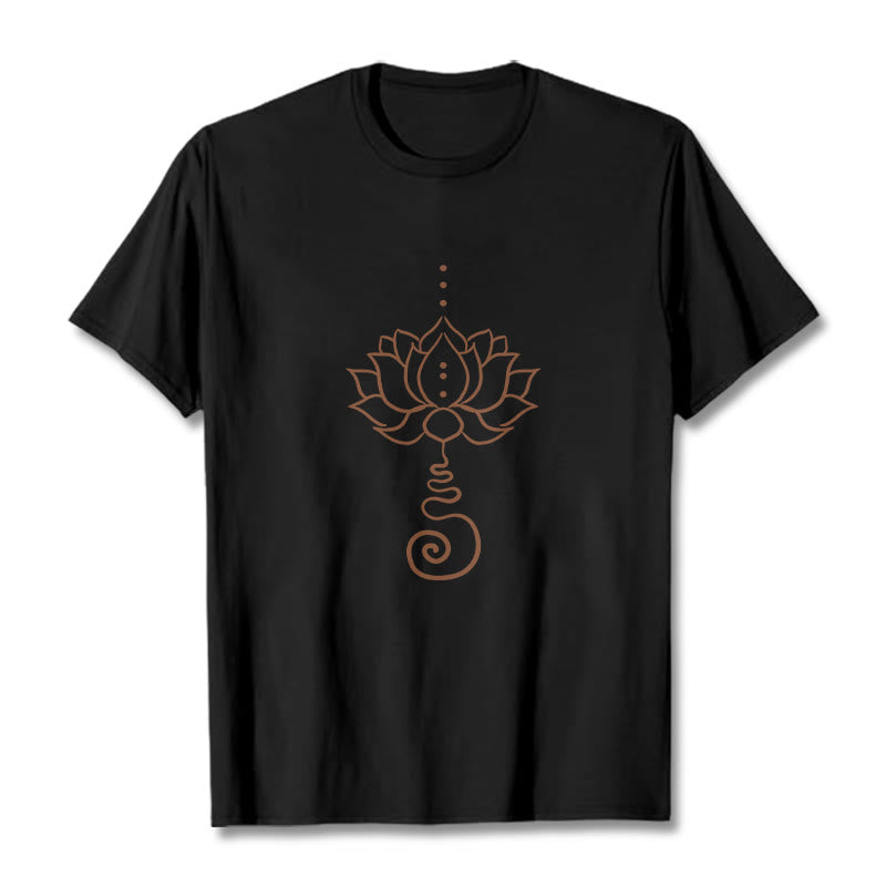 Buddha Stones Casual Lotus Design Cotton Tee T-shirt - Black - 2XL - image 5