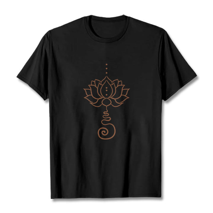 Buddha Stones Casual Lotus Design Cotton Tee T-shirt - Black - 2XL - image 5