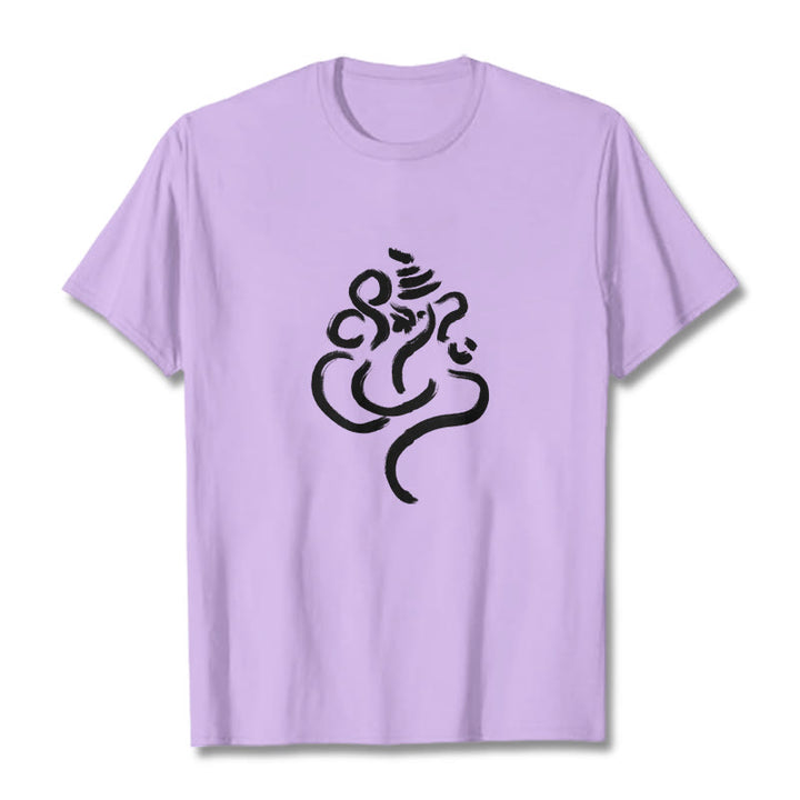 Buddha Stones Casual Ganesha Pattern Cotton Tee T-shirt - Plum - 2XL - image 17