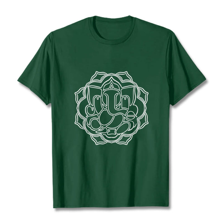 Buddha Stones Casual Mandala Design Ganesha Pattern Cotton Tee T-shirt - ForestGreen - 2XL - image 1
