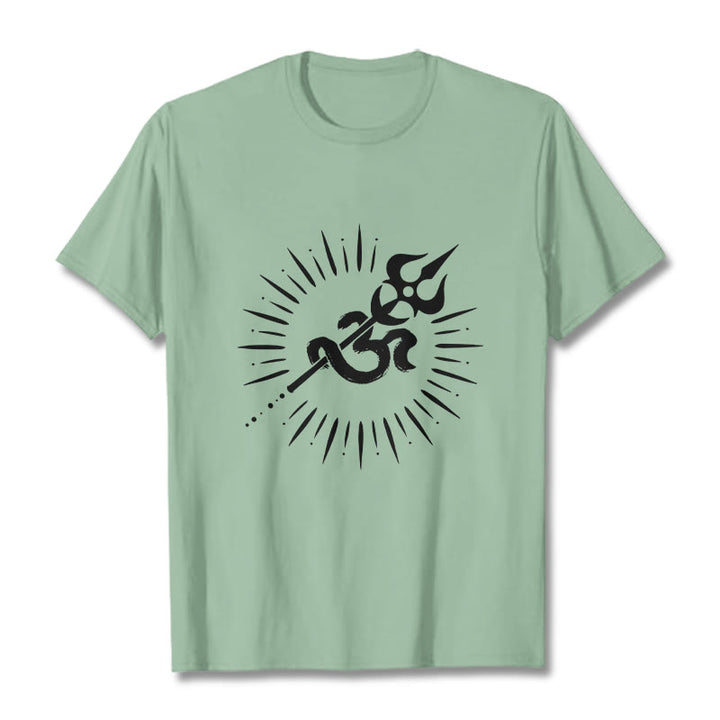 Buddha Stones Casual Om Symbol Trident Radiant Lines Pattern Cotton Tee T-shirt - PaleGreen - 2XL - image 15