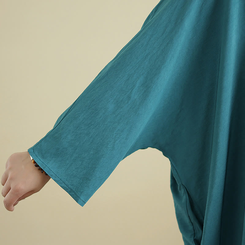 Buddha Stones Retro Casual Solid Color Long Sleeve Cotton Linen Maxi Dress With Pockets - image 21