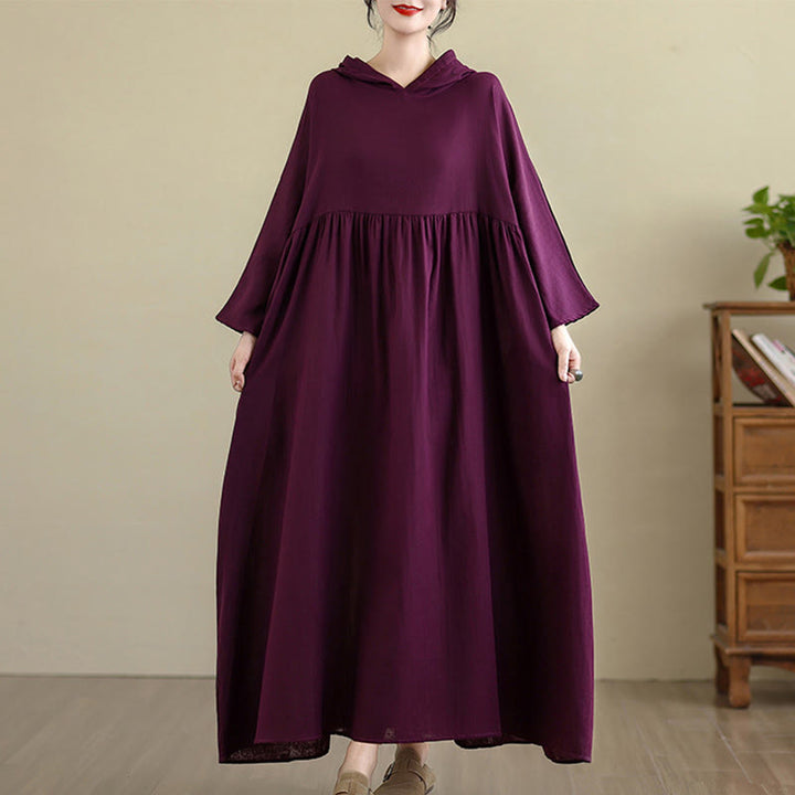 Buddha Stones Fall Hoodie Design Long Sleeve Cotton Linen Midi Dress With Pockets - DarkMagenta - US4-8/10，UK/AU8-12/14，EU36-40/42(F) - image 17