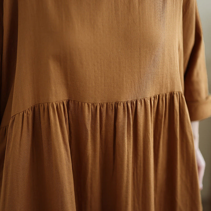 Buddha Stones Fall Hoodie Design Long Sleeve Cotton Linen Midi Dress With Pockets - image 8