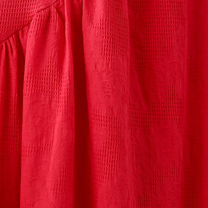 Buddha Stones Plain Jacquard Flower Irregular Long Sleeve Cotton Linen Midi Dress With Pockets - image 11