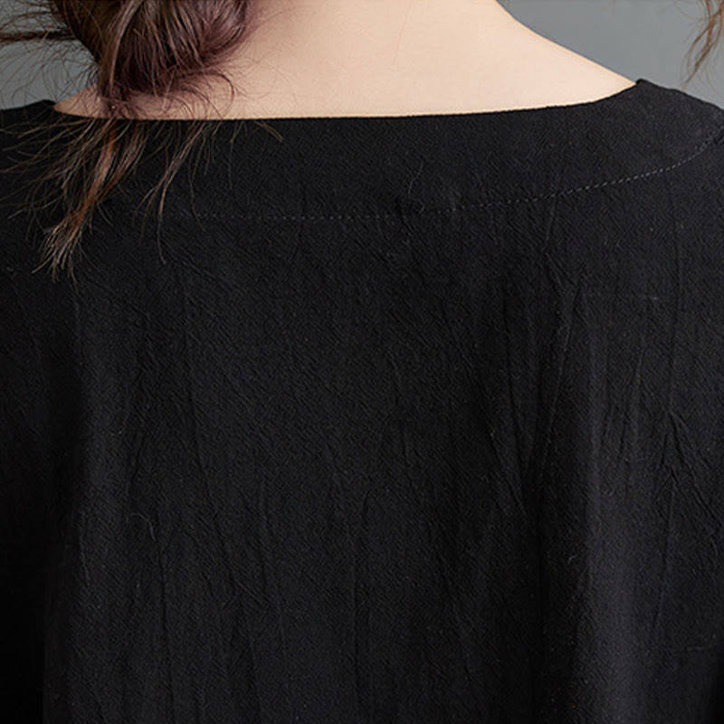 Buddha Stones Fall Casual Simple Design Long Sleeve Cotton Linen Maxi Dress With Pockets - image 9