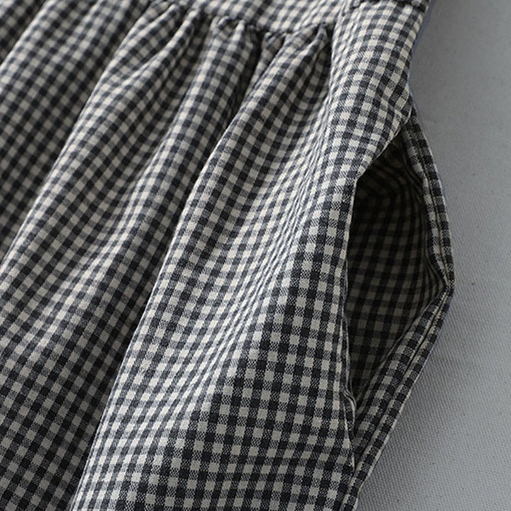 Buddha Stones Casual Plaid Pattern Long Lantern Sleeve Cotton Linen Midi Dress With Pockets - image 15