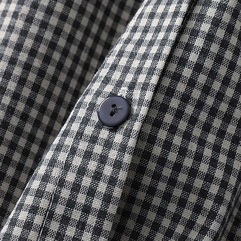 Buddha Stones Casual Plaid Pattern Long Lantern Sleeve Cotton Linen Midi Dress With Pockets - image 13