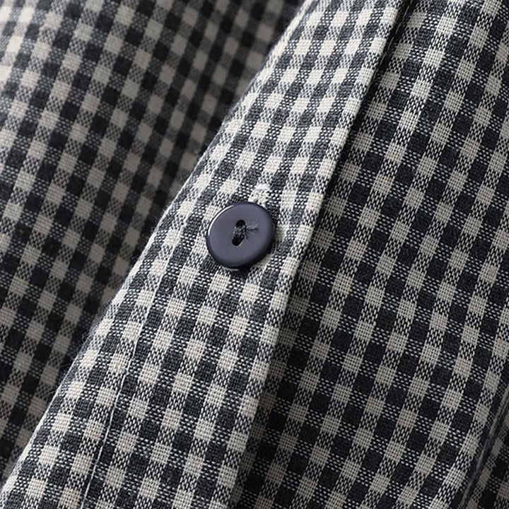 Buddha Stones Casual Plaid Pattern Long Lantern Sleeve Cotton Linen Midi Dress With Pockets - image 13