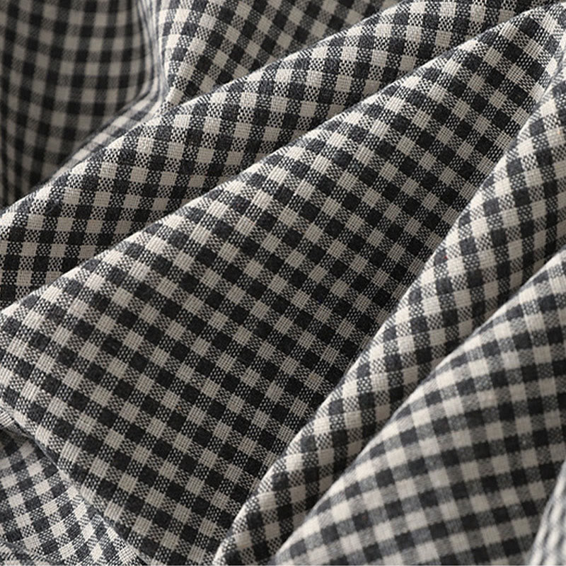 Buddha Stones Casual Plaid Pattern Long Lantern Sleeve Cotton Linen Midi Dress With Pockets - image 15