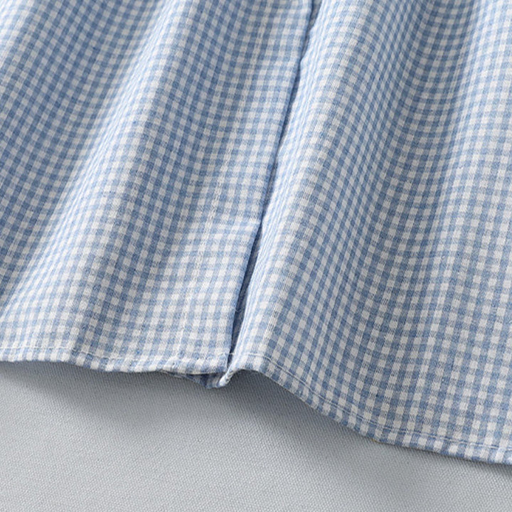 Buddha Stones Casual Plaid Pattern Long Lantern Sleeve Cotton Linen Midi Dress With Pockets - image 6