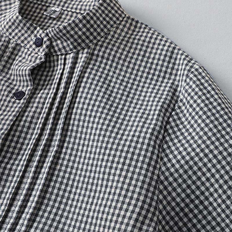 Buddha Stones Casual Plaid Pattern Long Lantern Sleeve Cotton Linen Midi Dress With Pockets - image 10